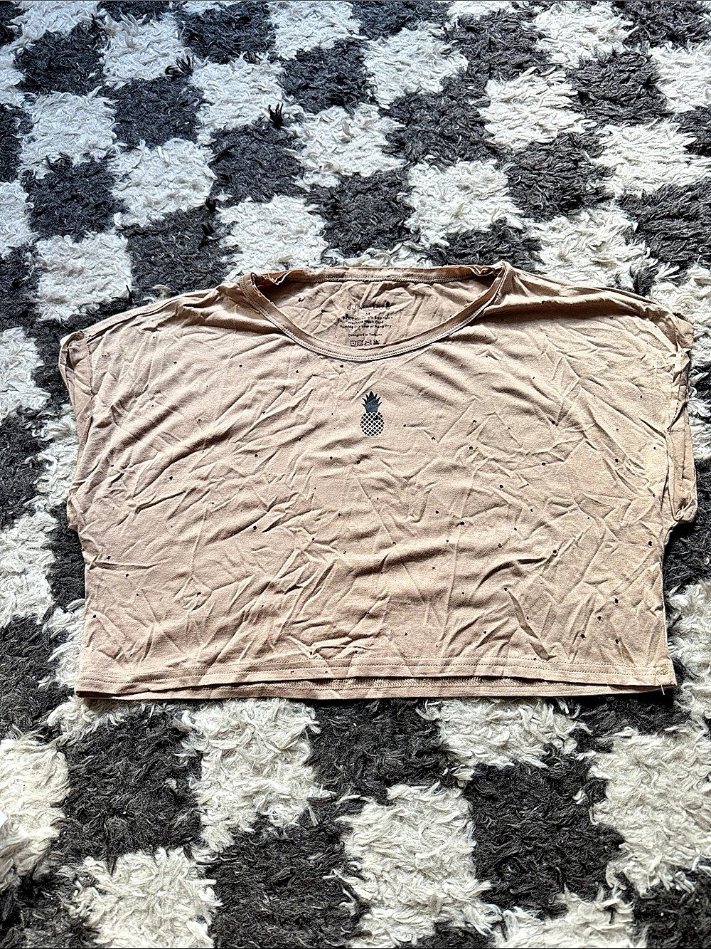 Men’s  Distressed Cropped Tee in Brown Size Medium